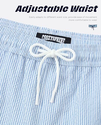 Men's Swim Trunks with Compression Liner 7 Inch Quick Dry - Medium B-Blue White Stripe
