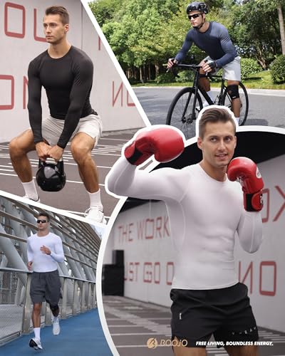 Men's Compression Long Sleeve Shirt 2 Pack - Black & White, Medium