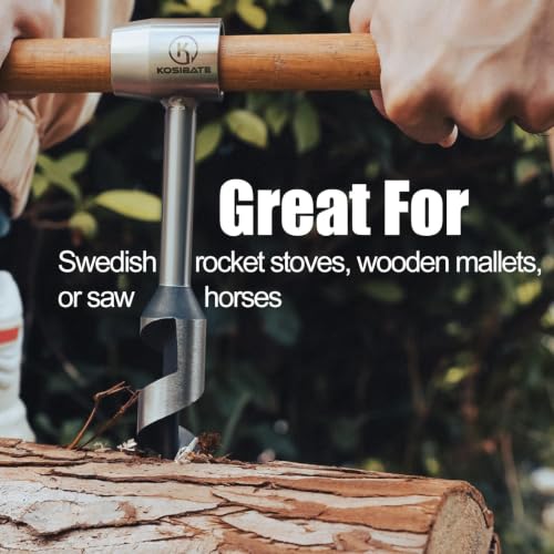 Bushcraft Hand Auger Wrench Brown - Camping & Woodworking Tool with Leather Sheath