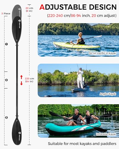 Adjustable Carbon Fiber Kayak Paddle 86-94 inch Lightweight & Durable Black