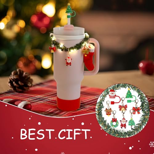 12Pcs Christmas Stanley Cup Accessories Set Including Light Up Christmas Garland, Straw Toppers, Silicone Boot, Water Bottle Charm for Stanley Tumbler 40oz&30oz