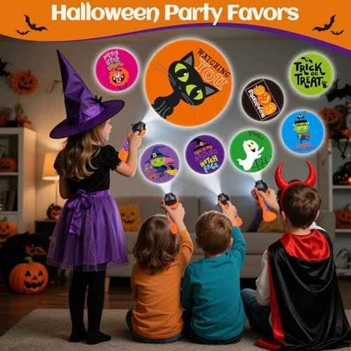 2 Pcs Halloween Flashlight Projector Lights for Kids, 24 Different Pattern Pumpkin Ghost Theme Images Projector Light Torch Flashlight Toys Bulk for Halloween Party Favors, Classroom Prizes Gifts