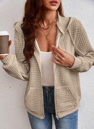 Women’s Oversized Khaki Zip Up Hoodie Medium Fall Casual Sweatshirt