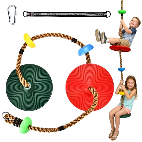 Kids Tree Swing with Dual Large Discs and Platforms - Red Green Variation