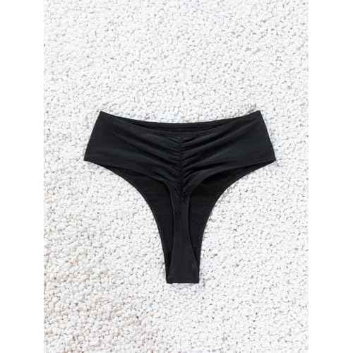 Women's Sexy High Waisted Ruched Back Cheeky Thong Bikini Swimsuit Bathing Suit Bottoms