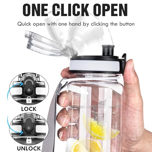 Oldley 32oz Water Bottle with Time Marker - Motivational Sport Drinkware AA-Clear