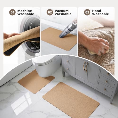 2-Piece Bathroom Rug Set Absorbent Non-Slip Quick Dry Low Pile Floor Mats