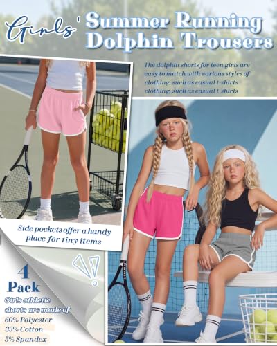 4 Pack Girls' Athletic School Shorts - Comfortable Polyester Cotton Spandex