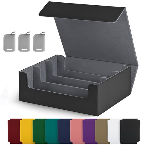 UAONO Card Storage Box for Trading Cards, 1800+ PU Leather Commander Card Deck Case, Magnetic Closure Card Holder Fits for Magic Game Cards (Black)