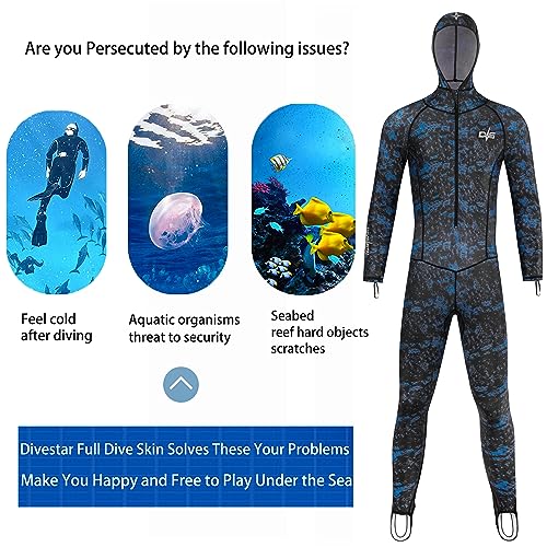 Men Women Blue Full Body Wetsuit Rash Guard for Water Sports UV Protection