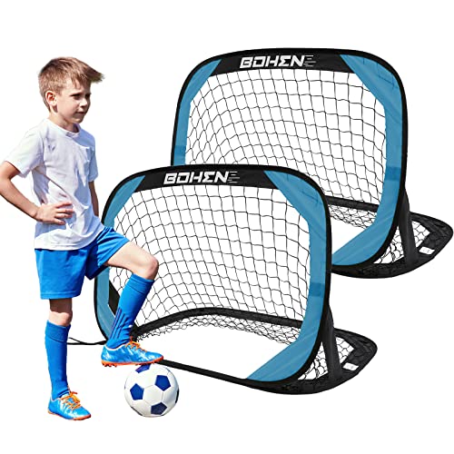 Blue 3.3x2.2 FT Indoor Soccer Goal for Kids Age 4-8, 2 Pack, Portable & Durable