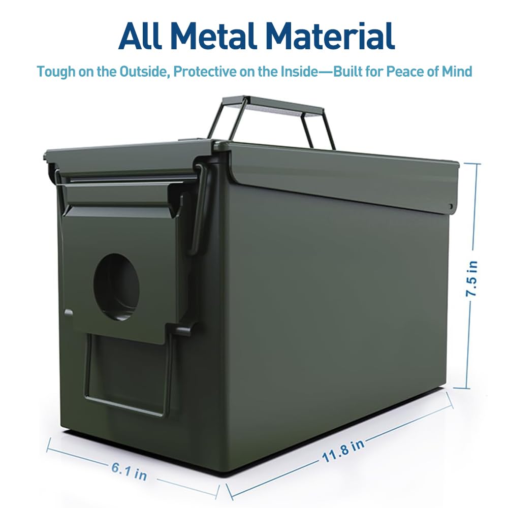 HARDROCK 50 Cal Ammo Can Metal 9mm Ammo Box Storage Crate case for Shotgun Bullet Rifle Nerf Ammunition Waterproof case-Gard Organizer Gifts for Men,Gift Boxes for Dad Husband Father