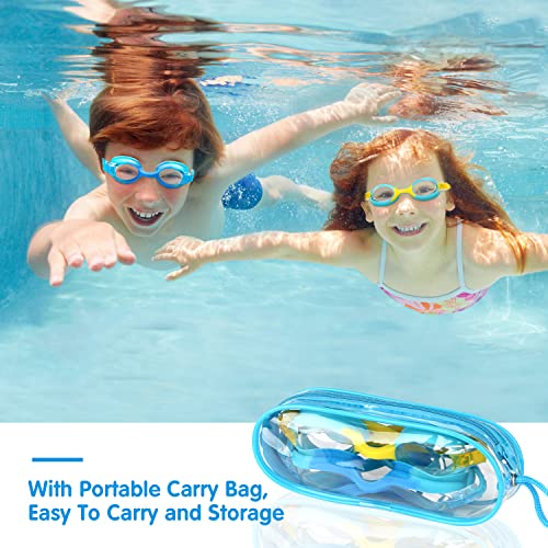 Kids Swim Goggles 2 Pack - Anti-Fog No Leak Wide View for Boys Girls Ages 6-14 - Blue & Yellow