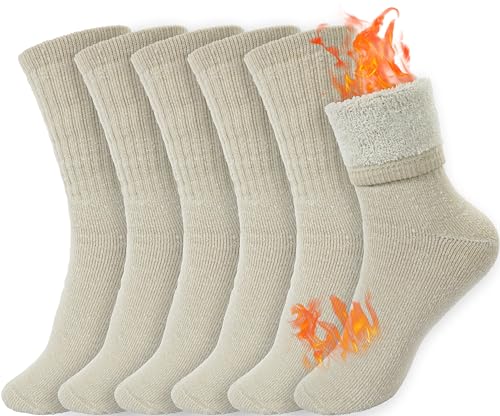 Women’s Wool Hiking Socks Thick Merino Thermal Boot Socks 5-11 - Beige (3 Pairs)