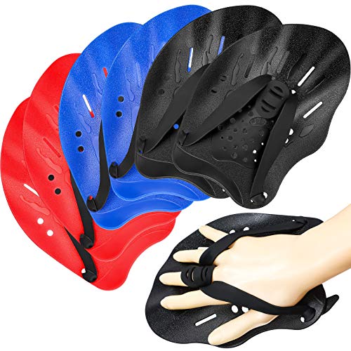 Swim Paddles with Adjustable Straps - Red, Blue, Black - Water Resistance Training Equipment
