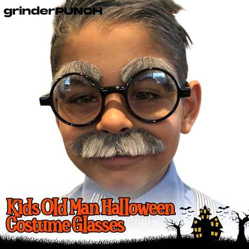 grinderPUNCH Kids Childrens Wizard Nerd Round Black Frame Glasses, Clear Lens (Age 4-12)
