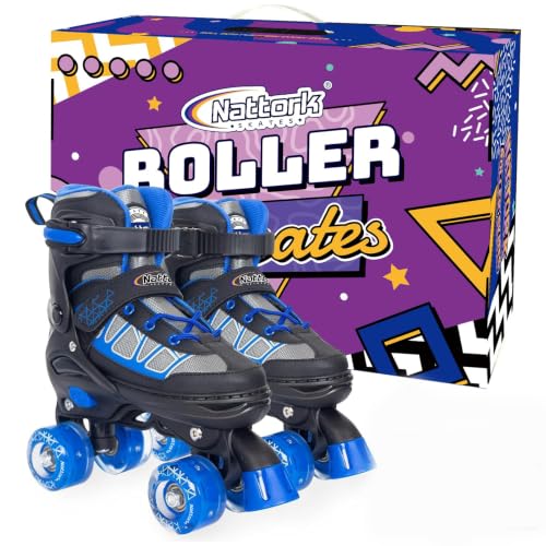 Kids Adjustable Roller Skates with Light Up Wheels - Blue, Medium (13C-2)