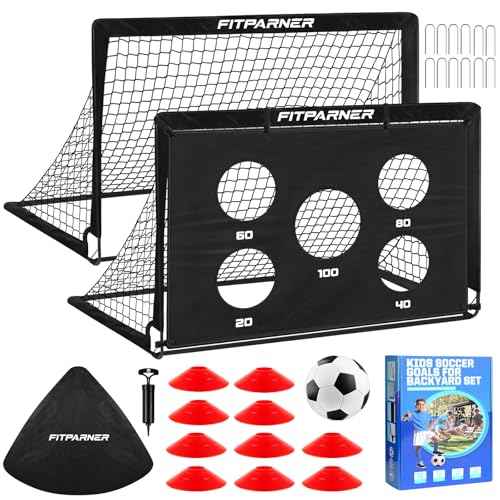 Kids Soccer Goal for Backyard Set,2 Pack of 4x3/6x4 ft Portable Pop Up Soccer Nets,Complete Youth Training Equipment with Target,Ball & Cones for Kids 3-14 Goal Practice,Outdoor Sports Game