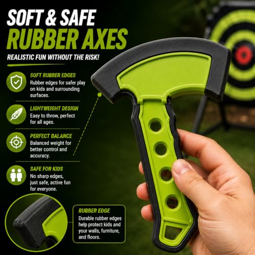 Leeray 3-in-1 Axe Throwing Game Set with 18-Inch Bristle Target and Stand - Black and Green