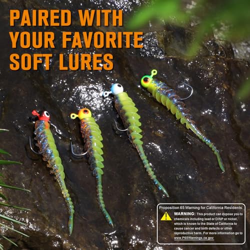 1/4oz Glow Fishing Jig Heads with 3D Eye - Crappie & Walleye Tackle 25pcs
