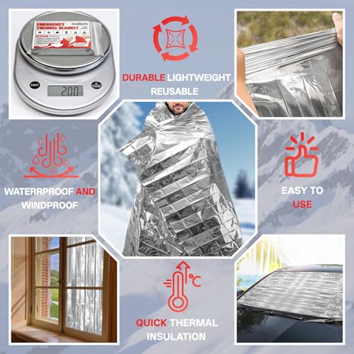 SecuCaptain Survival Emergency Thermal Blankets: Extra Large 84¡± x63¡± Space Mylar Blanket Kit for Outdoor Cold Winter Camping Hiking Car Bug Out Bag or First Aid - 10 Pack