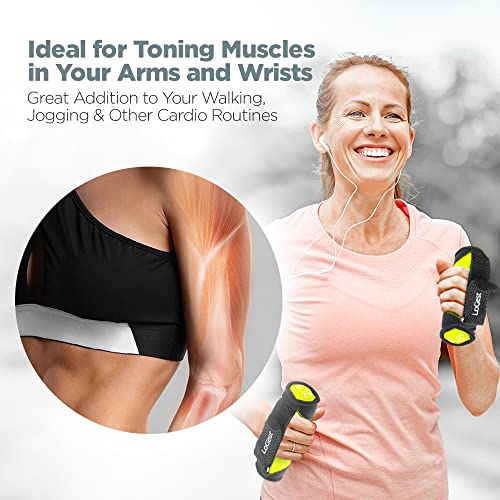 LoGest 2LB Yellow Hand Weights with Adjustable Straps - Neoprene Dumbbells for Workout
