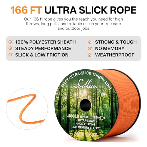Sodlar Arborist Throw Line Kit - Ultra Slick 166ft Rope with 15Oz Weight Throw Bag Low High Limb Throwing Adults Forestry Tree Trimming Cutting Gear