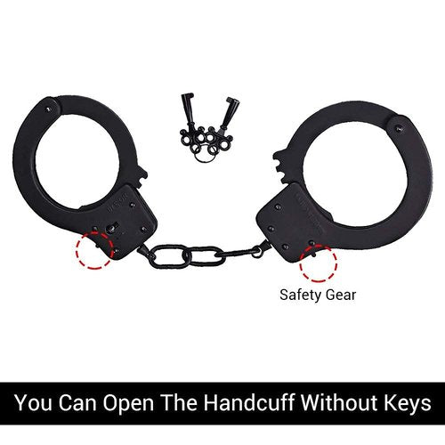 Bedsecret Handcuffs Double Lock Steel Police Edition Professional Grade Handcuffs,Hand Cuffs Cop with Keys-Black