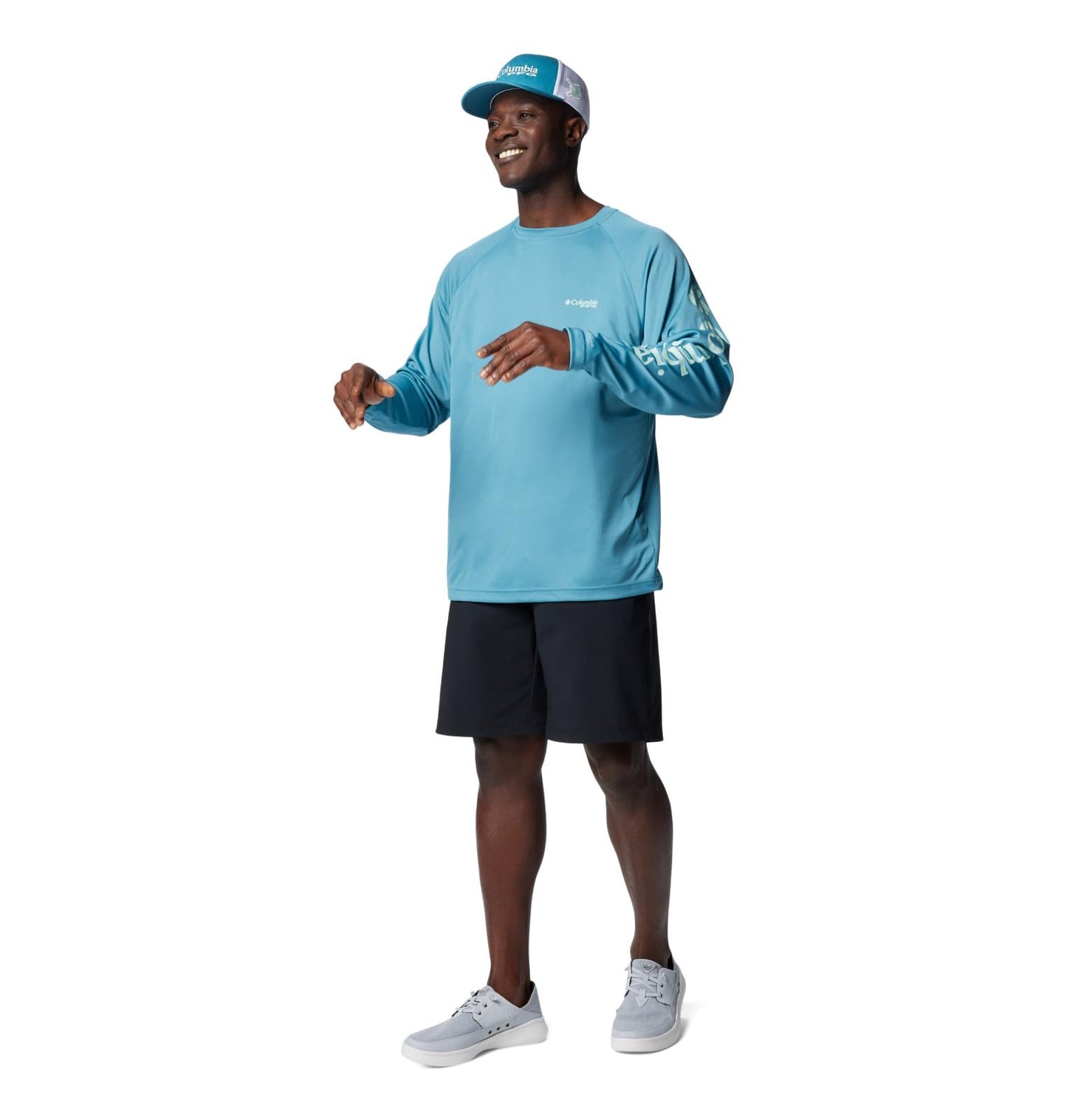Columbia Men's Terminal Tackle Long Sleeve Fishing Shirt, Canyon Blue/ICY Morn Logo, 6X