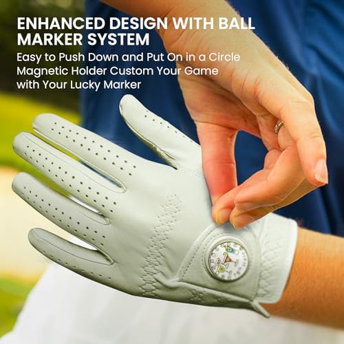 Women's Golf Gloves Cabretta Leather Left Medium with Detachable Ball Marker
