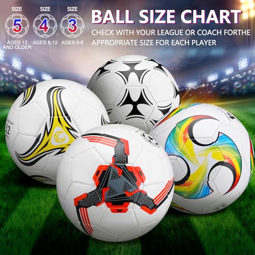 Soccer Balls Set with Pump - Size 3, 4, 5, Mixed Styles - 4 Pack