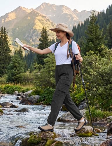 Women's Lightweight Water-Resistant Hiking Pants with Zippered Pockets - Quick Dry Cargo Trail Pants for Summer SPF