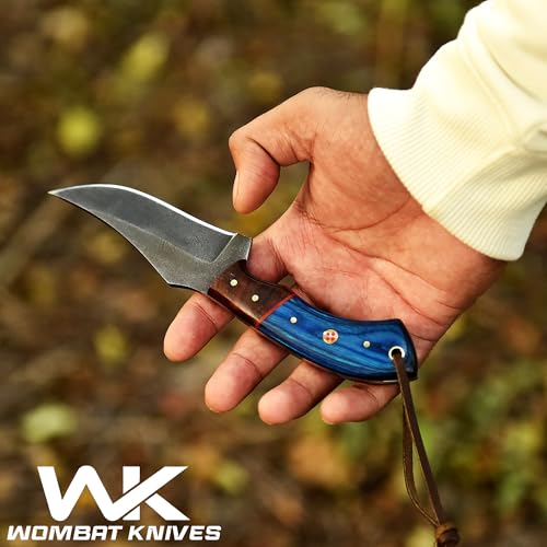 Handmade Cowboy Knife for Men & Women with Blue Wood Handle and Leather Sheath