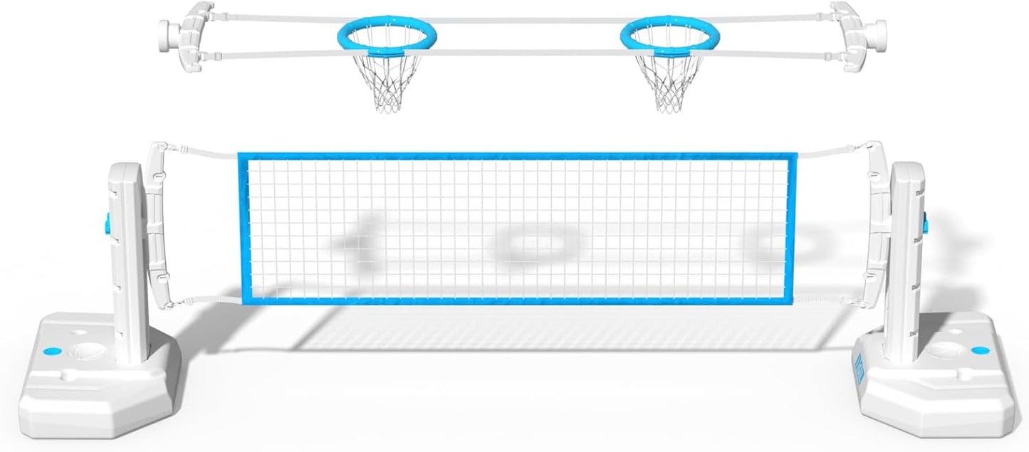 IGL Pool Volleyball Set, Pool Volleyball Net for Inground Pools with 15 ft Length Net, Adjustable Water Volleyball Net Set, Includes 2 Water-Filled Base, 2 Volleyballs & Pump