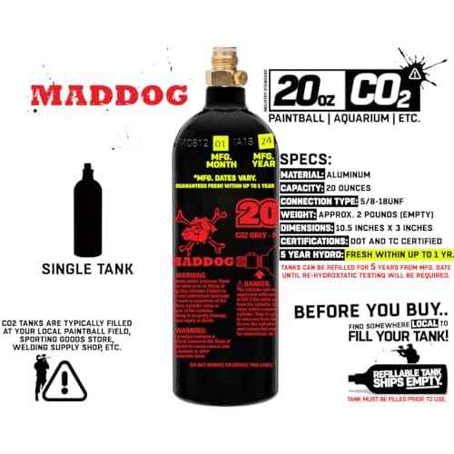 Maddog 20 Oz Refillable Aluminum CO2 Paintball Tank - Ships Empty