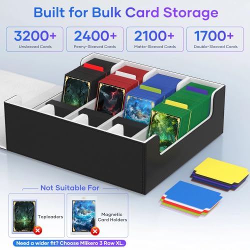 Mlikero Trading Card Storage Box A1-Black 4 Row - Holds 2400+ Cards with Dividers
