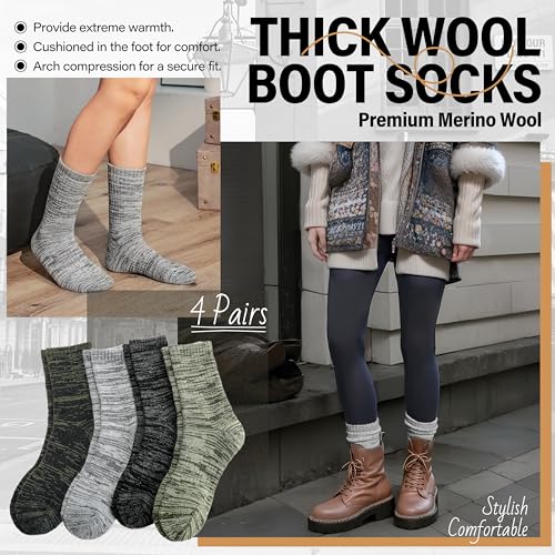 Anlisim Merino Wool Hiking Socks - Crew Work Socks for Men Women Large Green/Black/Grey