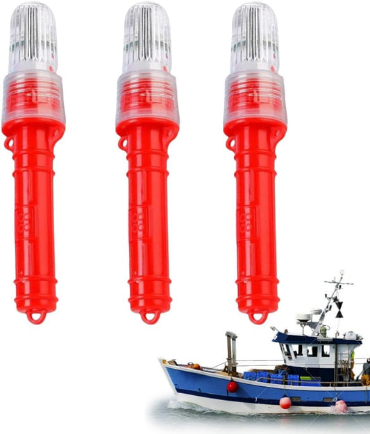 3 PCS Boat Flares, 2025 New Electronic Boat Flare Coast Guard Approved, Waterproof Marine Safety Kit Emergency Signals for Fishing Nets Buoys (Red)