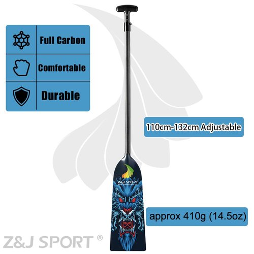 Z&J SPORT Adjustable Dragon Boat Paddle, IDBF Approved Carbon Fiber Paddle, Dragon Graphic Paddle with Adjuster for Dragon Boat Race with Adjustable T Handle (SCB6)