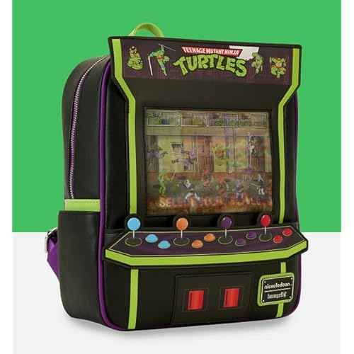 Loungefly Teenage Mutant Ninja Turtles 40th Anniversary Vintage Arcade Mini Backpack, Black/Charcoal, Taglia unica