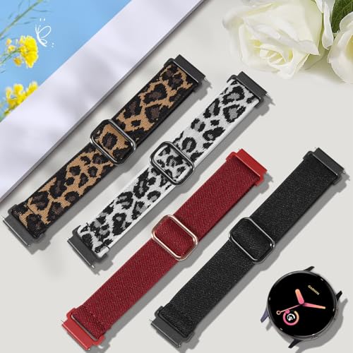 Stretchy Nylon Sport Strap for Garmin Venu & Forerunner 165/55/245/645 - Black Panther/White Leopard/Dark Wine Red/Black