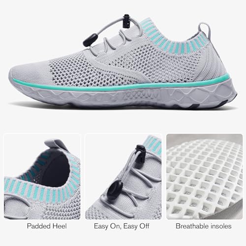 ALEADER Women's Lightweight Aqua Water Shoes - Slip-On, Quick Drying, Gray/Aqua Sky, Size 8.5