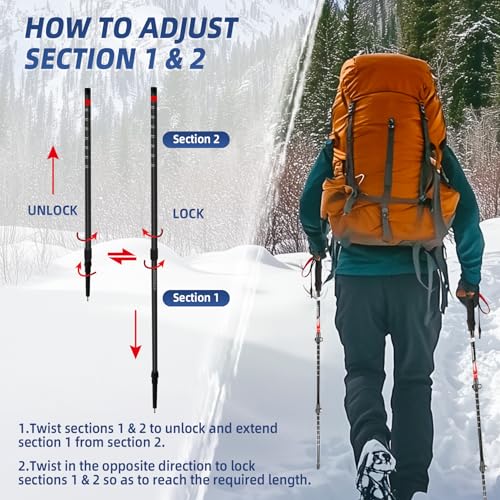 Adjustable Lightweight Aluminum Hiking Poles - Red