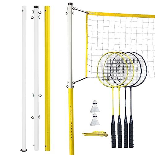 Franklin Sports Badminton Net Sets - Outdoor Backyard + Beach Badminton Net + Equipment Set - (4) Rackets + (2) Birdies + Portable Net Included - Adults + Kids Set