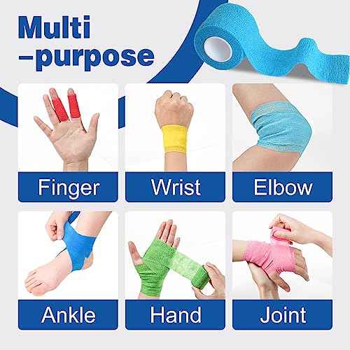 AZEN 16 Pack Self Adhesive Bandage Wrap, 2" X 5 Yards Elastic Cohesive Bandage Wrap, Color Athletic Tape, Vet Wrap, Ankle Tape