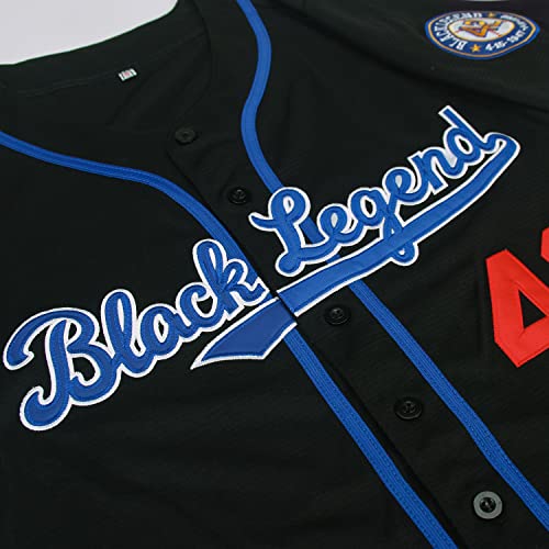 Dabuliu Men's Black Legend 42 Retro Baseball Jersey Embroidered Patches Sewn Hipster Hip Hop Shirts