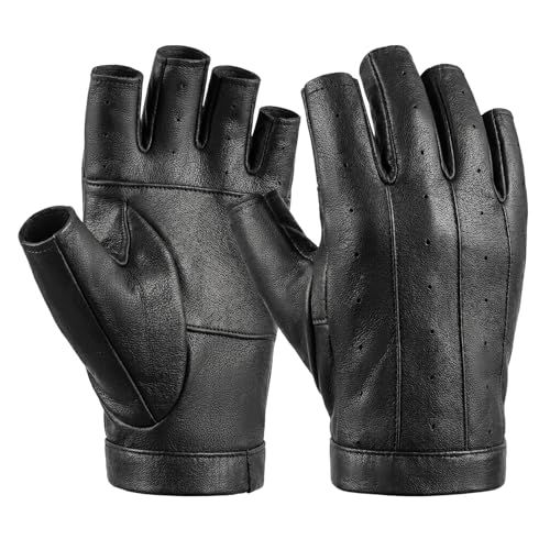 Large Breathable Leather Fingerless Gloves for Men & Women - Driving, Cycling, Motorcycle