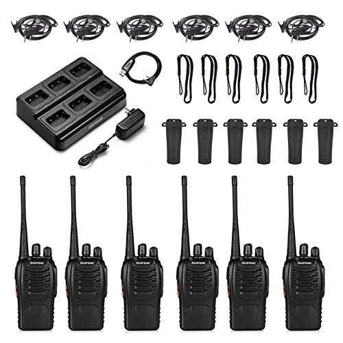 6pcs BAOFENG BF-888S Walkie Talkie for Adults, Long Range Two Way Radio, 1500mAh 16 CH, 6 Radios 6 Earpieces 1 Six-way Charger 1 Cable