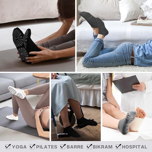 Unenow Women Non-Slip Pilates Socks with Grips 5 Pairs - One Size, Black Grey White