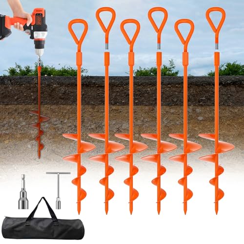 Orange 6 Pack 18-Inch Heavy Duty Ground Anchors for Camping & Outdoor Use
